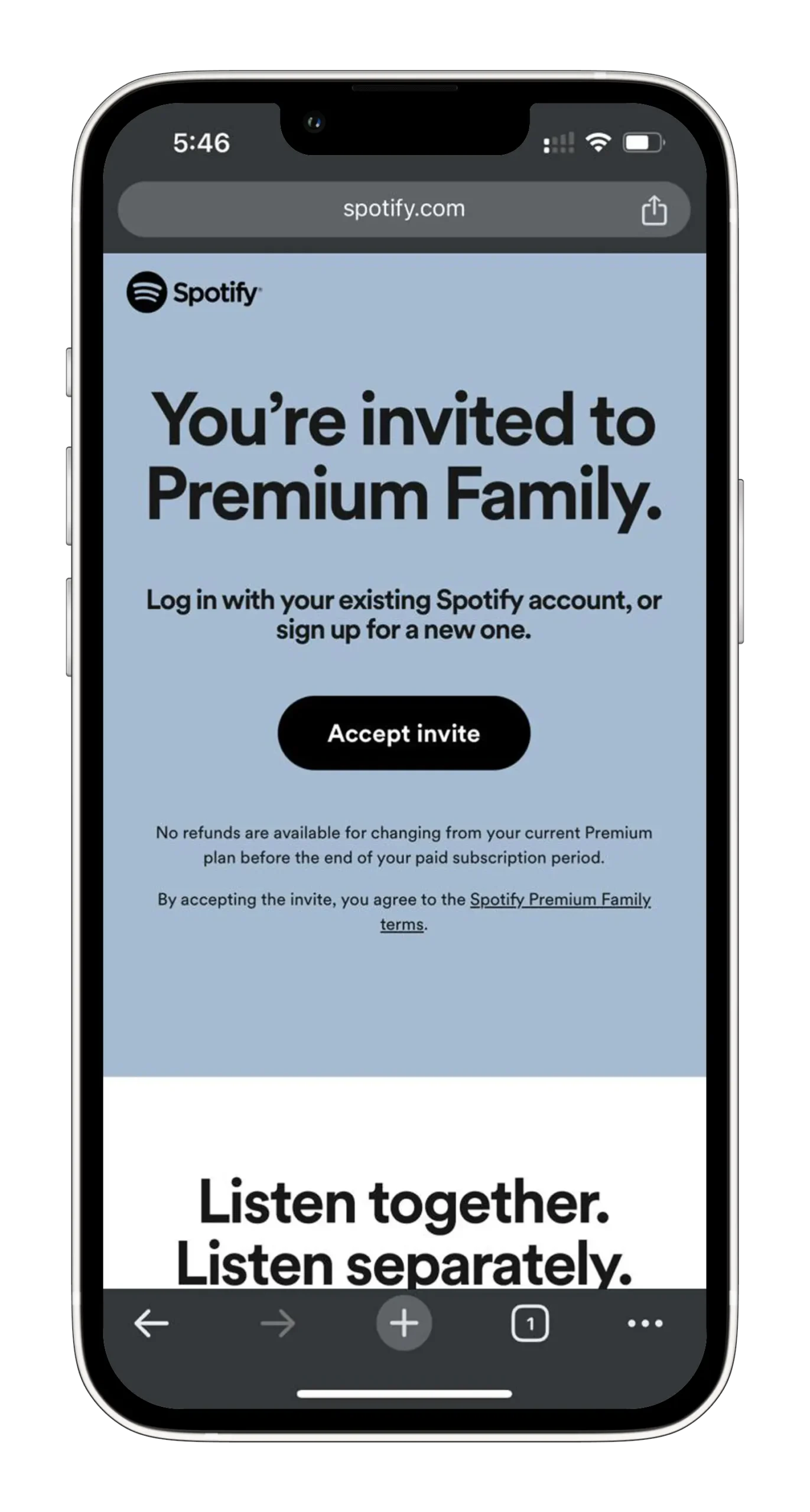 Accept Spotify Family Invite