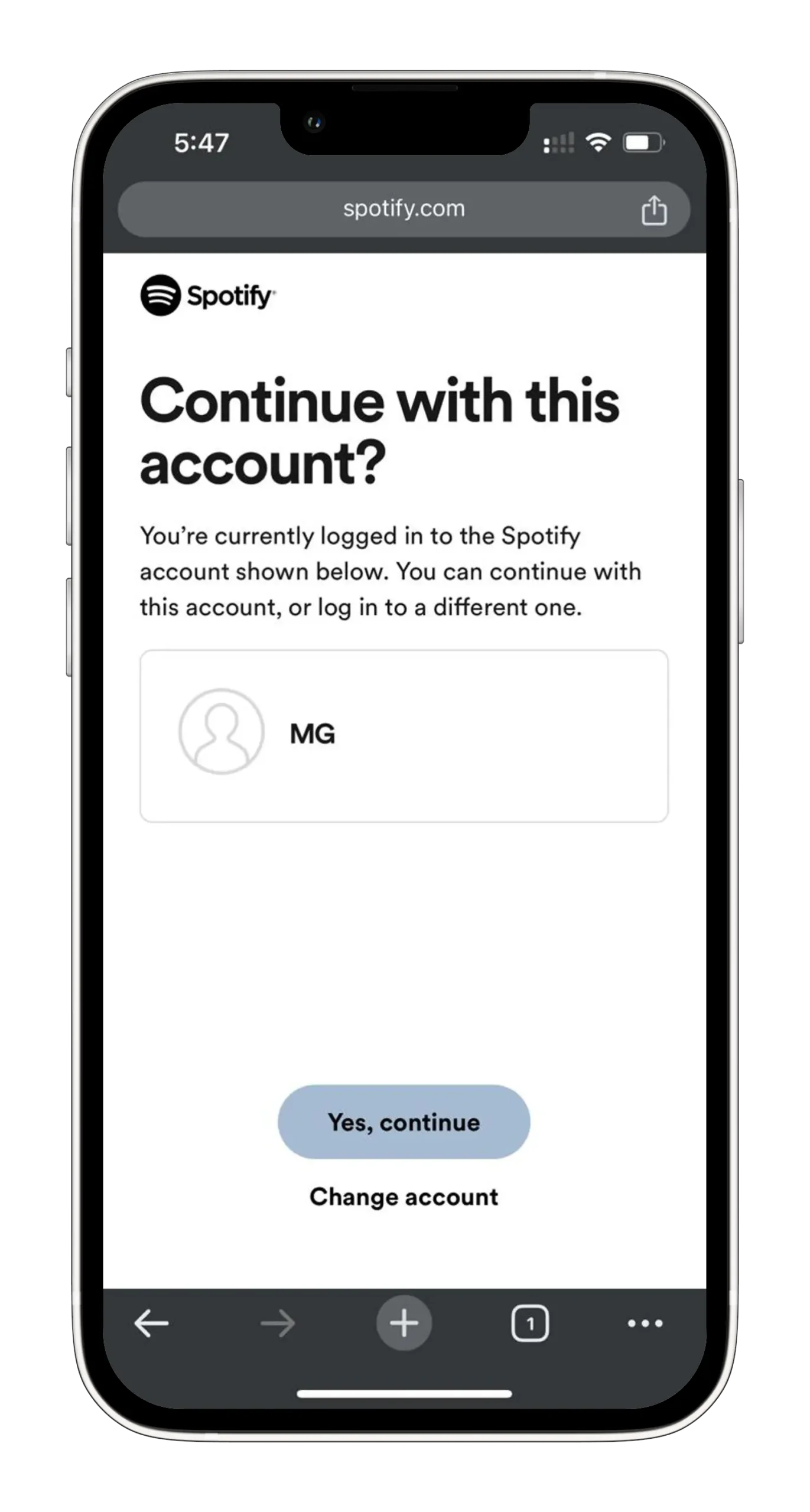 Continue with Current Spotify Account