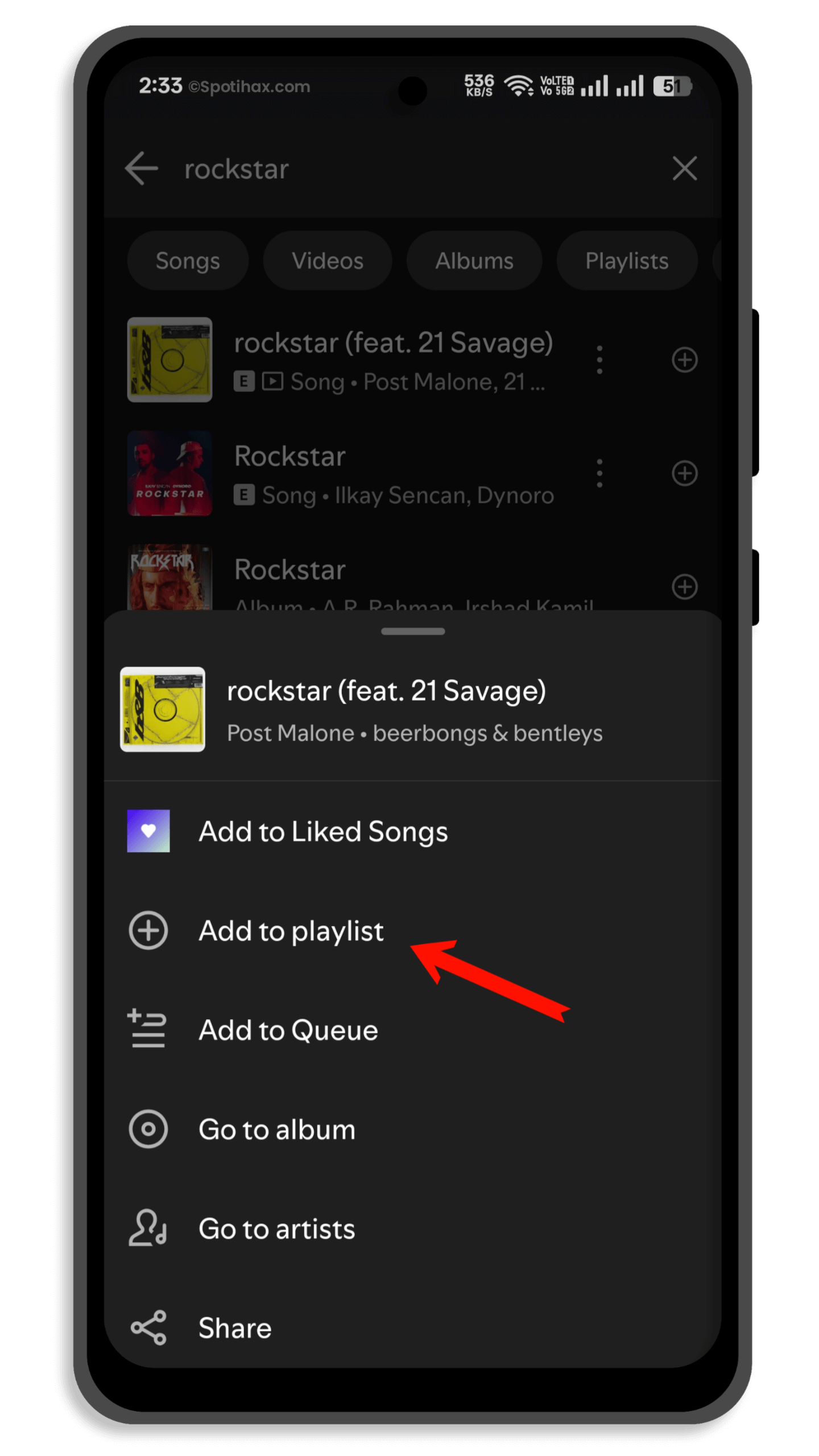 "How to add songs to a Spotify playlist on a mobile" Guide Image