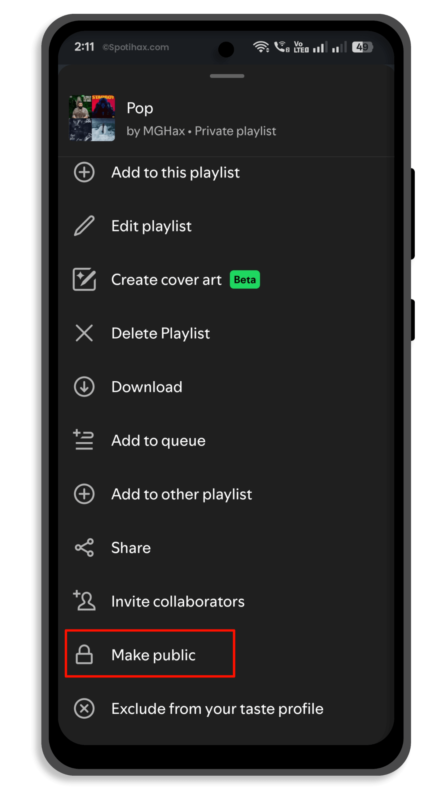 "How to Make Your Spotify Playlist Public or Private on Mobile" Guide Image