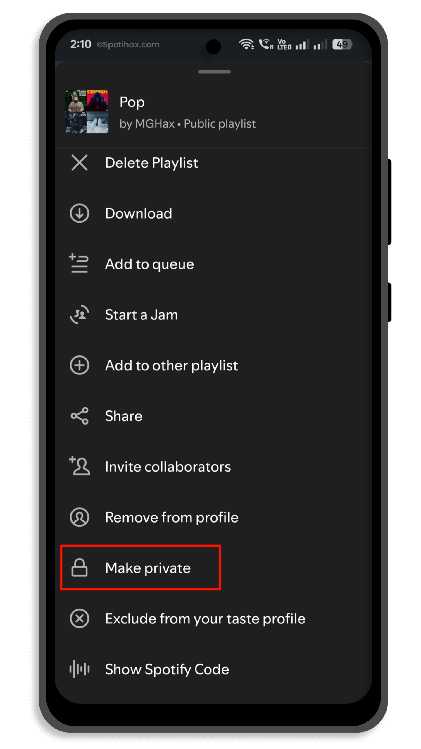 "How to Make Your Spotify Playlist Public or Private on Mobile" Guide Image