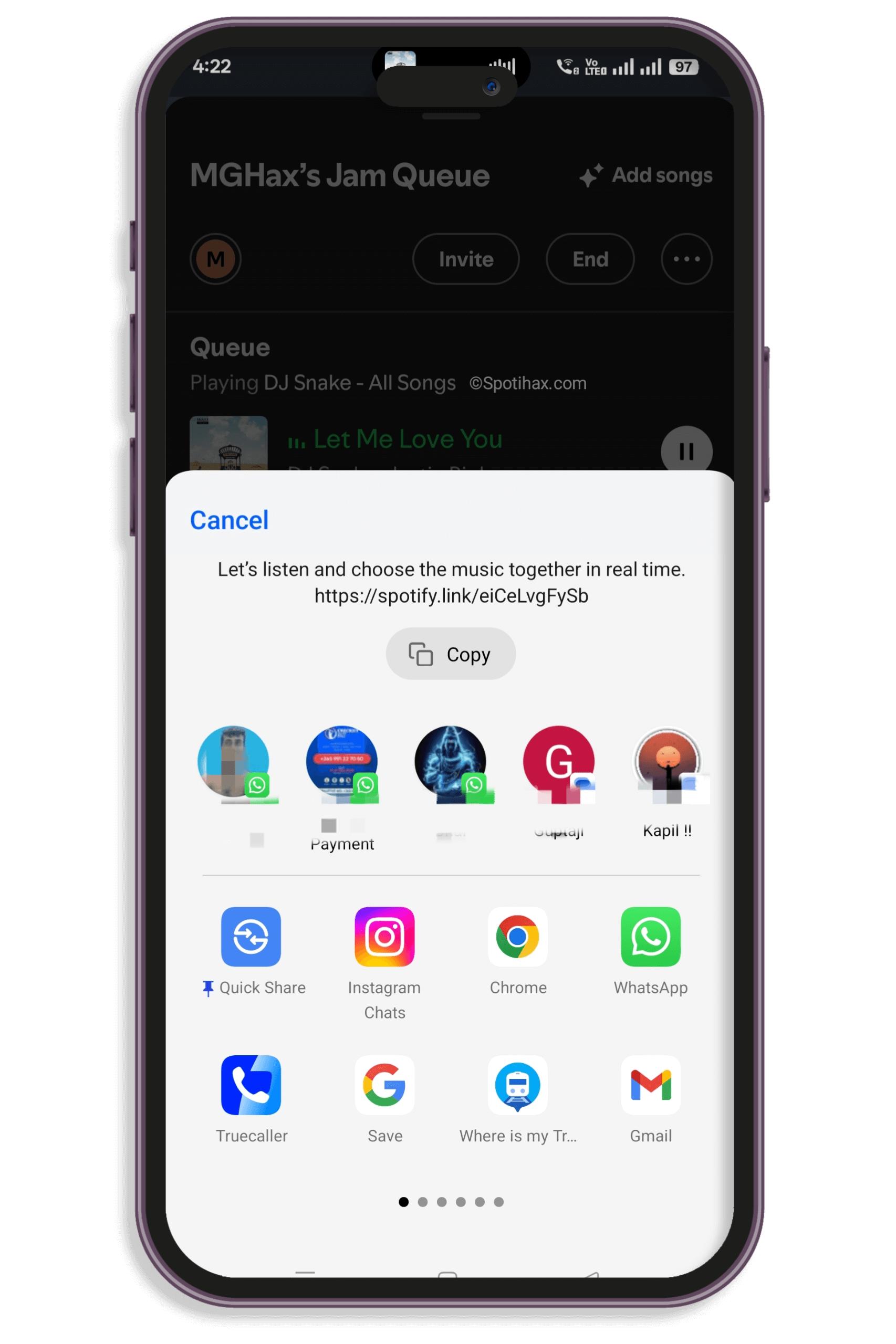 "How to Start a Jam on Spotify Mobile" showing options of "Invite friends to your Jam" image