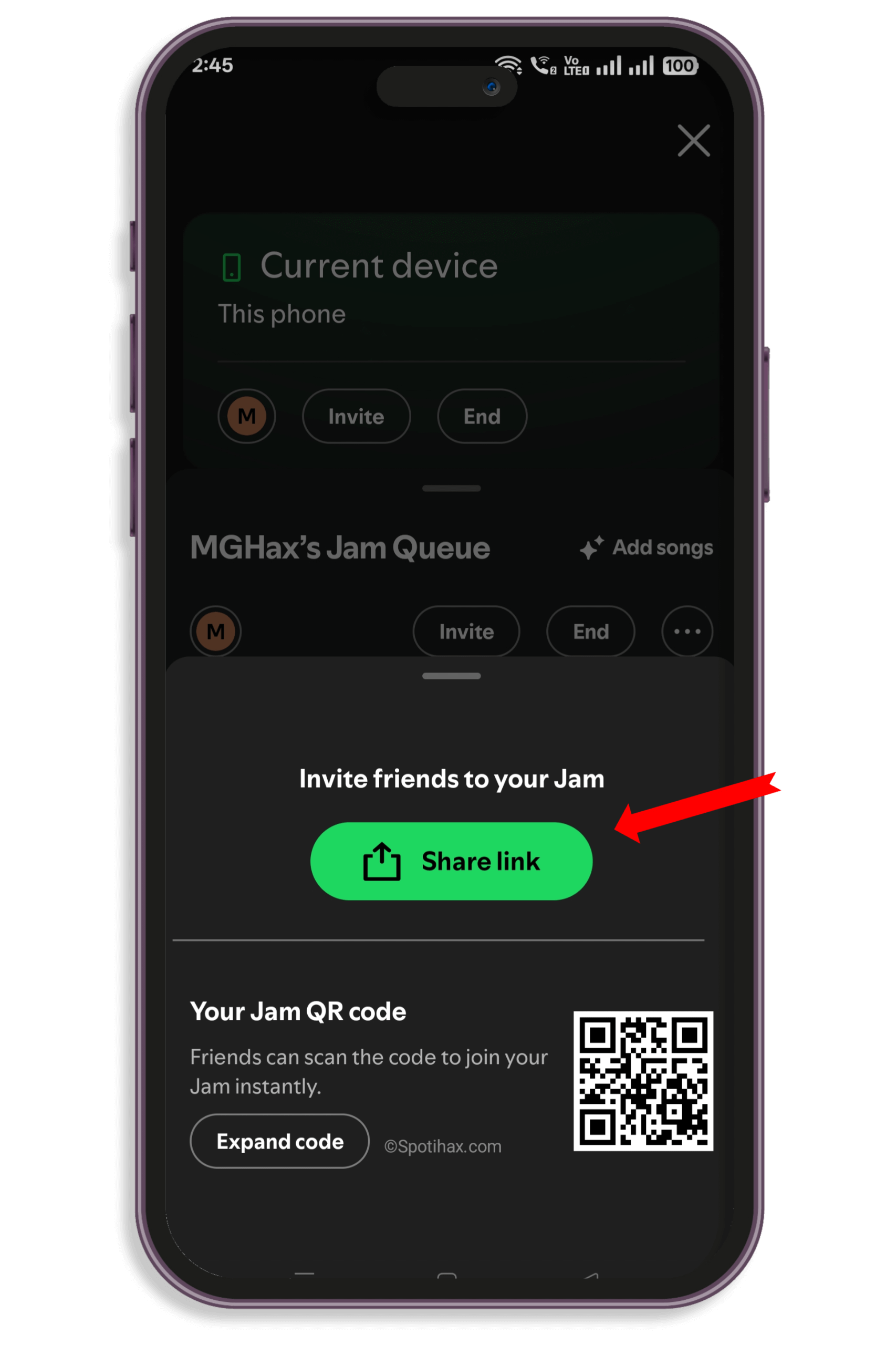"How to Start a Jam on Spotify Mobile" showing options of "Invite friends to your Jam" image